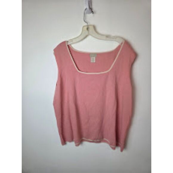 Sigrid Olsen Women Pink w/White Trim Silk Blend 2 Piece Top/Cardigan Set size 3X - Picture 2 of 8